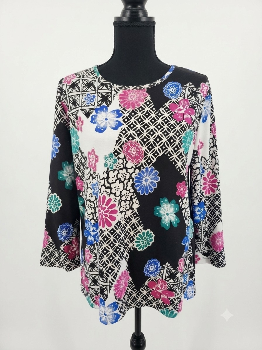 Koret Black Multi Floral Pattern Long Sleeve Tee